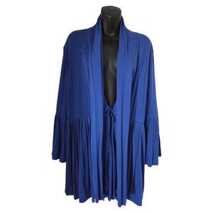 ​Soft Surroundings XL Blue Pleated Peplum Tunic Cardigan Jersey Knit Lagenlook